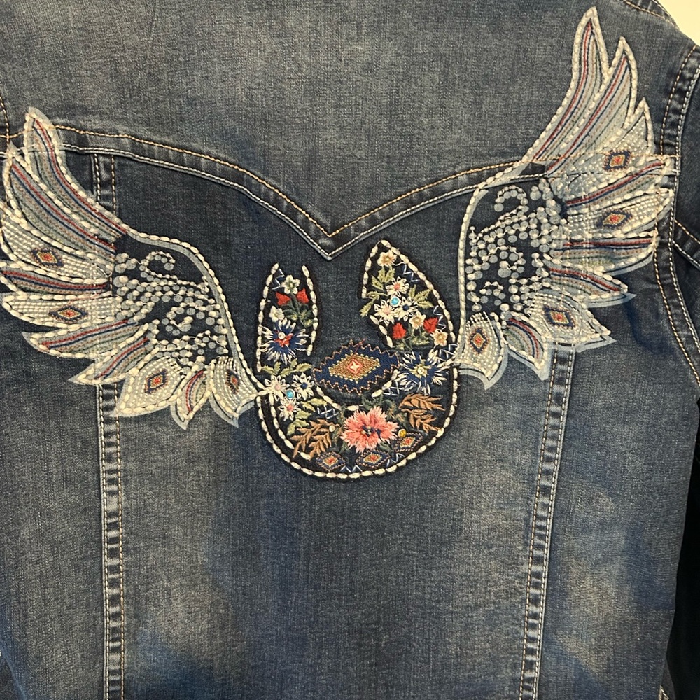 Grace Blue Denim Jacket with Angel Wings XL - Picture 3 of 6